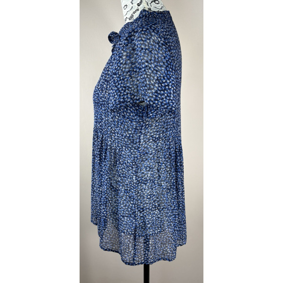 Joie Silk Blouse‎ Top Women S Neck Tie Short Sleeve Lightweight Sheer Tunic Blue - Picture 3 of 11